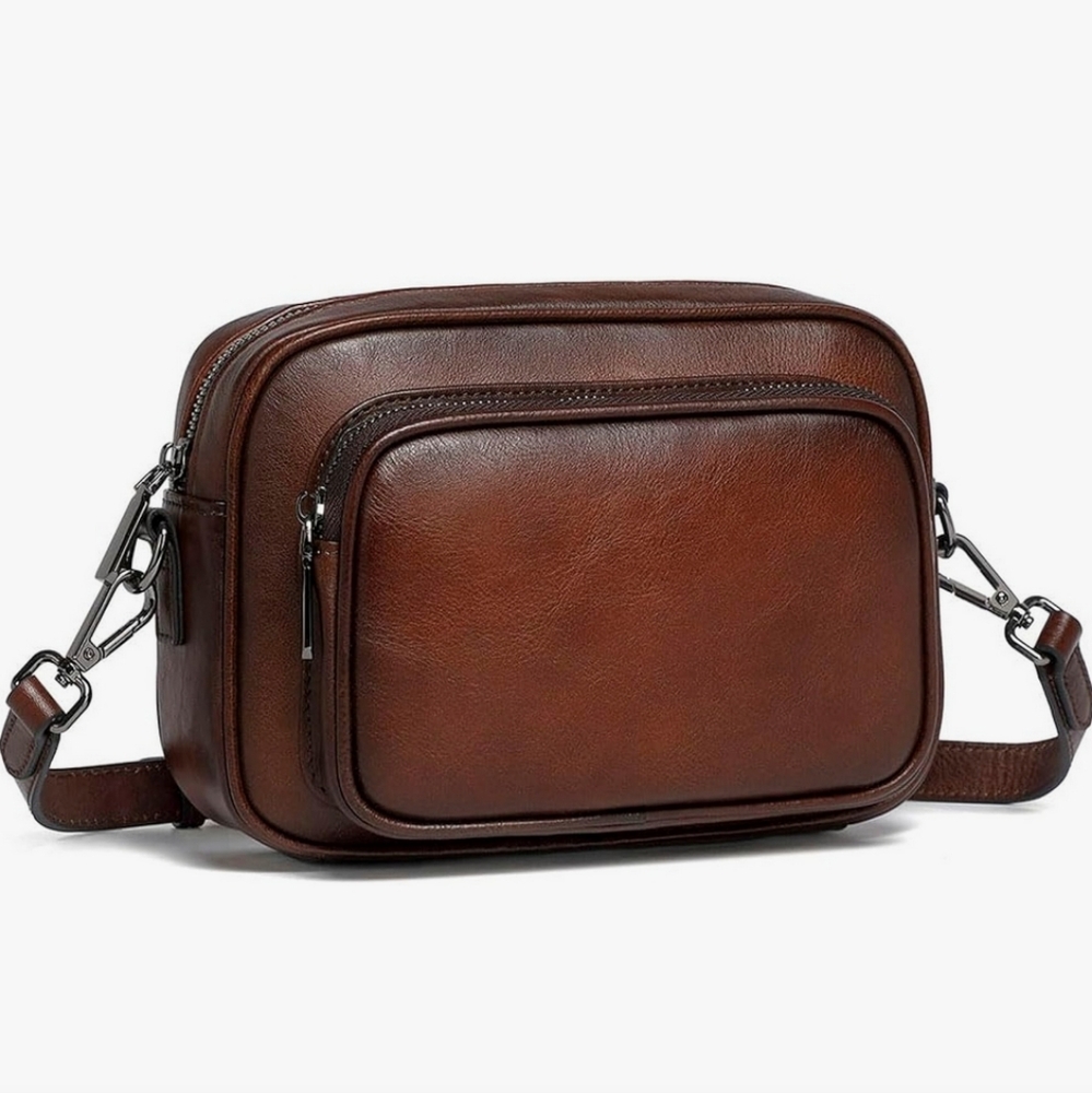 NIB Genuine Leather Crossbody Bag Shoulder Purse 2 Straps